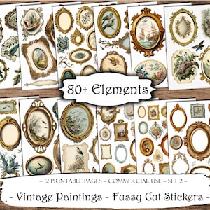 Vintage Paintings Fussy Cut Printable Stickers, Junk Journal Printable Ephemera, Junk Journal Kit, Scrapbook Supplies, Collage Sheets, Craft