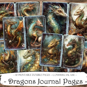 Dragons Journal Pages, Junk Journal Kit, Scrapbooking, Printable Papers, Ephemera, Collage Sheets, Scrapbook Supplies, Card Making, Craft