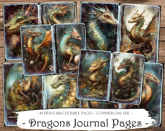 Dragons Journal Pages: Printable Ephemera, Scrapbook Kit (Digital Download)
