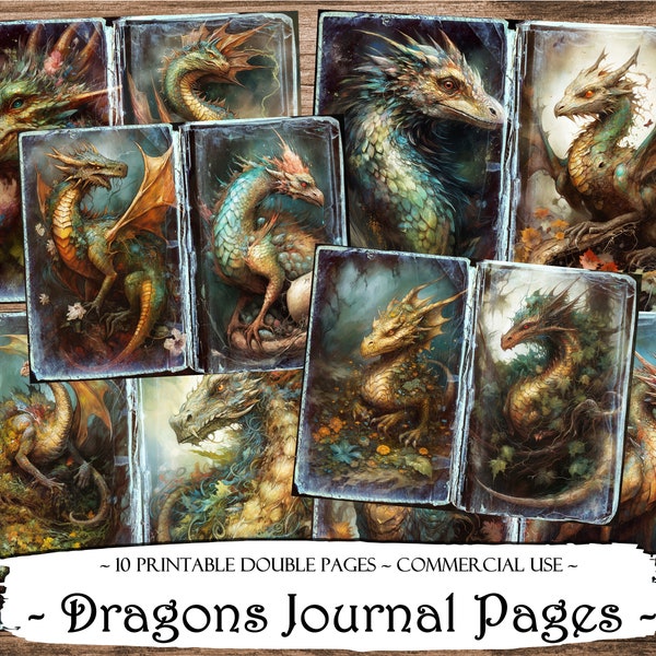 Dragons Journal Pages, Junk Journal Kit, Scrapbooking, Printable Papers, Ephemera, Collage Sheets, Scrapbook Supplies, Card Making, Craft
