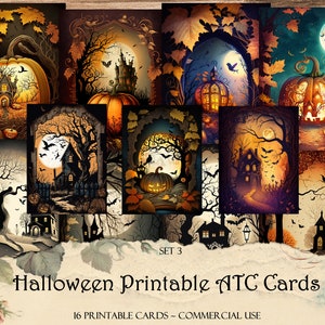 Cartes ATC imprimables Halloween, Kit de journal indésirable, Scrapbooking, Éphémères imprimables, Fournitures pour scrapbooking, Fabrication de cartes, Créations en papier, Collage