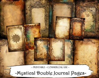 May include: A set of 12 printable double journal pages with a mystical theme. The pages feature various textures and designs, including ornate frames, faded parchment, and swirling patterns. The pages are perfect for adding a touch of magic to your journals, planners, or scrapbooks.
