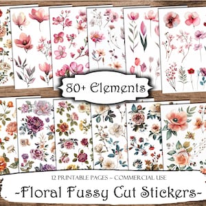 Fussy Schnitt druckbare Aufkleber, Junk Journal druckbare Ephemera, Junk Journal Kit, Scrapbook Zubehör, Collage Sheets, Papiermodell