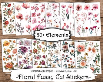 Floral Fussy Cut Stickers: Junk Journal Ephemera (Printable)