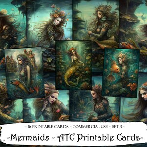 Cartes ATC de sirènes, cartes de journal indésirable, papier numérique, cartes de journalisation imprimables, téléchargement numérique, scrapbooking, éphémères, kit de journal indésirable