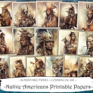 Papeles imprimibles de nativos americanos, kit de diario basura, efímera imprimible, suministros de scrapbooking, suministros de diario, fabricación de tarjetas, artesanía de papel