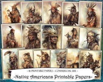 Native Americans Printable Papers, Junk Journal Kit, Printable Ephemera, Scrapbooking Supplies, Journal Supplies, Card Making, Paper Craft