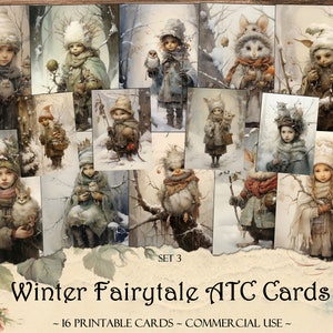 Cartões ATC de conto de fadas de inverno, cartões imprimíveis, kit de diário lixo, scrapbooking, coisas efêmeras imprimíveis, suprimentos para scrapbook, fabricação de cartões, artesanato