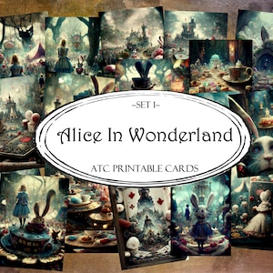Alice no país das maravilhas, cartões ATC, cartões de lixo eletrônico, papel digital, cartões de registro no diário para impressão, download digital, álbum de recortes, coisas efêmeras