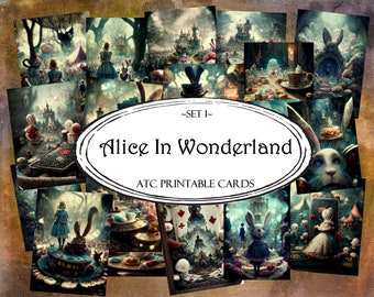 Alice In Wonderland, ATC Cards, Junk Journal Cards, Digital Paper, Printable Journaling Cards, Digital Download, Scrapbooking, Ephemera