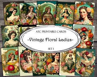 Vintage Floral Ladies Cards: Printable Junk Journal Ephemera (Digital Download)