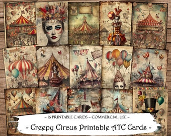 Creepy Circus ATC Cards: Printable Junk Journal Ephemera (Digital Paper)
