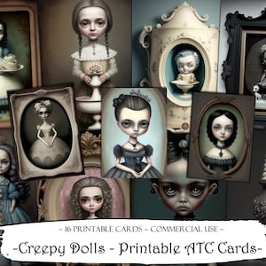 Cartes ATC Creepy Dolls, Cartes journal indésirable, Papier numérique, Cartes de journalisation imprimables, Téléchargement numérique, Scrapbooking, Éphémères, Créations en papier
