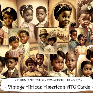 Carte ATC afroamericane vintage, carte stampabili, kit diario spazzatura, scrapbooking, oggetti effimeri stampabili, forniture per album di ritagli, creazione di carte