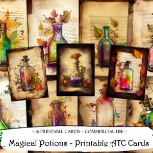 Cartes ATC imprimables Potions magiques, Cartes de journal indésirable, Papier numérique, Cartes de journalisation imprimables, Téléchargement numérique, Scrapbooking, Ephemera