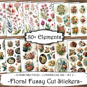 Floral Fussy Cut Stickers: Junk Journal Ephemera (Digital Download)