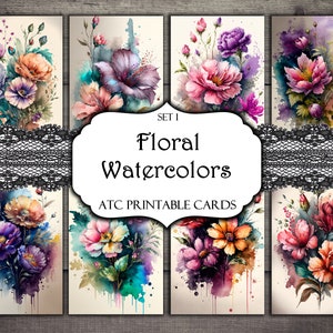 Cartes ATC aquarelles florales, cartes de journal indésirable, papier numérique, cartes de journalisation imprimables, scrapbooking, éphémères, artisanat en papier, imprimable