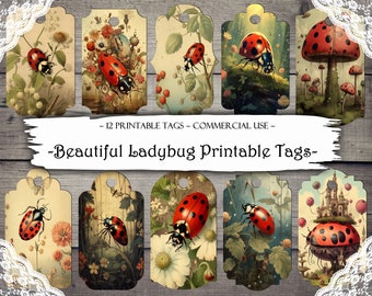 Étiquettes imprimables Ladybug Junk Journal : éphémères, scrapbooking (téléchargement numérique)