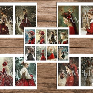 Cartões ATC de contos de fadas de Natal: Colagem de itens efêmeros para impressão (download digital) imagem 2