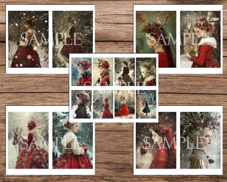 Cartões ATC de contos de fadas de Natal: Colagem de itens efêmeros para impressão (download digital) imagem 2