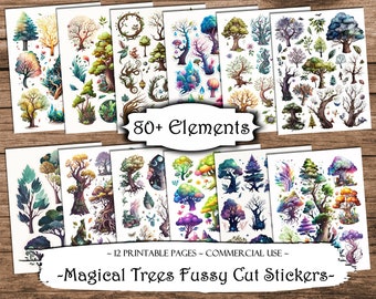 Magical Trees Fussy Cut Stickers: Junk Journal Ephemera (Printable)
