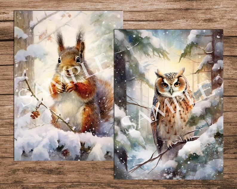 Cartes d'aquarelle de forêt d'hiver : éphémères ATC imprimables (téléchargement numérique) image 5