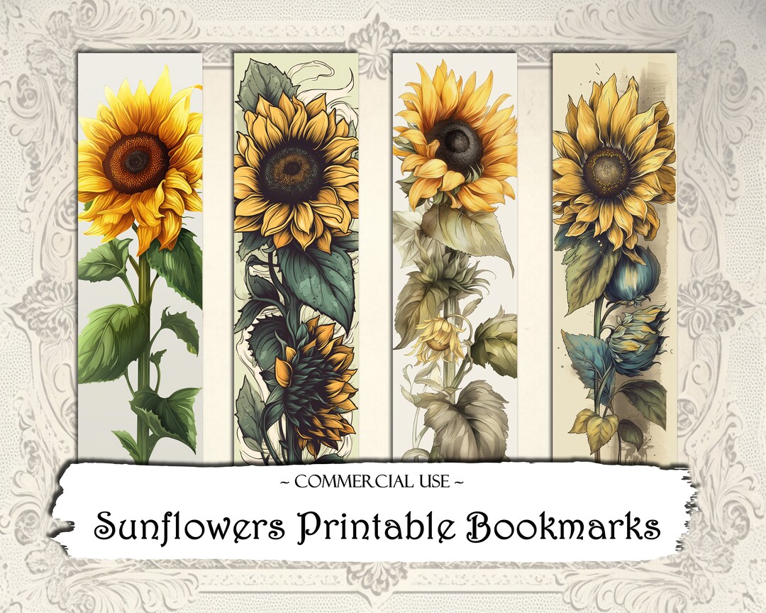 Sunflower Printable Bookmarks, Digital Bookmarks, Bookmarks Set, Junk ...