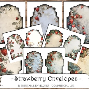 12 Strawberry Envelopes, Junk Journal Envelopes, Junk Journal Supplies, Journal Envelopes, Printable Envelopes, Scrapbooking, Ephemera