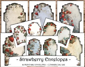 Strawberry Junk Journal Envelopes: Printable Ephemera (Digital Download)