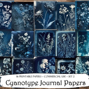 Puede incluir: 16 papeles de diario de cianotipo imprimibles con diseños florales azules y blancos. Los papeles son perfectos para scrapbooking, creación de tarjetas y otros proyectos de manualidades.