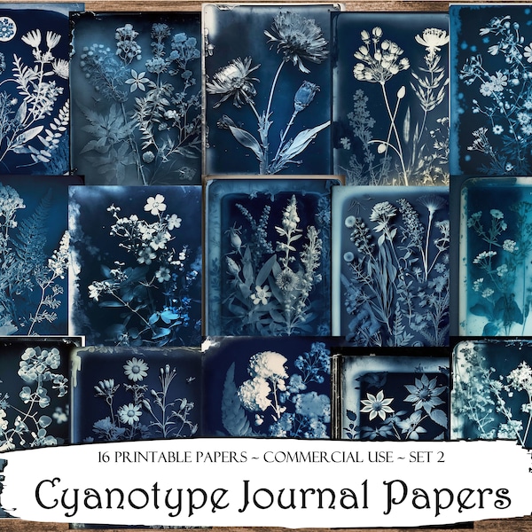 Cyanotype Printable Journal Papers, Scrapbooking Pages, Junk Journal Pages, Ephemera, Junk Journal Kit, Scrapbook Supplies, Digital Paper