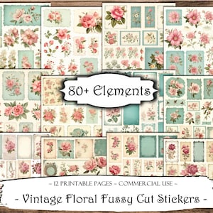 Vintage Floral Stickers: Junk Journal Ephemera (Printable)