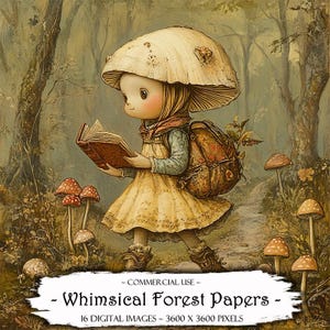 Whimsical Forest Papers, Digital Papers, Printable Papers, Junk Journal Kit, Scrapbooking Digital Images, Scrapbook Background Kit, Craft