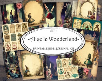 Alice in Wonderland Junk Journal Kit, Junk Journal Supplies, Junk Journal Ephemera, Scrapbooking Supplies, Ephemera Pack, Journal Printable