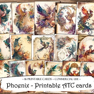 Phoenix Printable ATC Cards, Junk Journal Cards, Digital Paper, Printable Journaling Cards, Digital Download, Scrapbooking, Ephemera, Craft