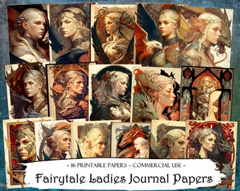 Fairytale Ladies Journal Papers: Printable Scrapbook Ephemera (Digitales Papier)