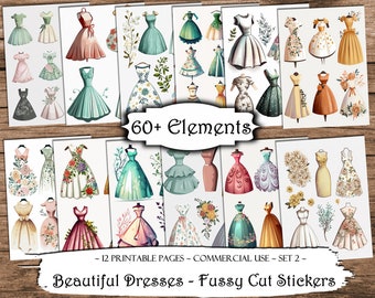 Dress Fussy Cut Stickers: Printable Ephemera for Junk Journals (Digital Download)