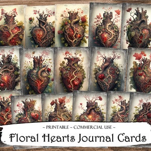 Floral Hearts-dagboekkaarten: afdrukbare valentijnskaarten (digitale download)