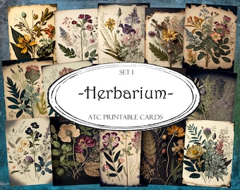Cartes ATC herbier : éphémères floraux imprimables vintage (téléchargement numérique)