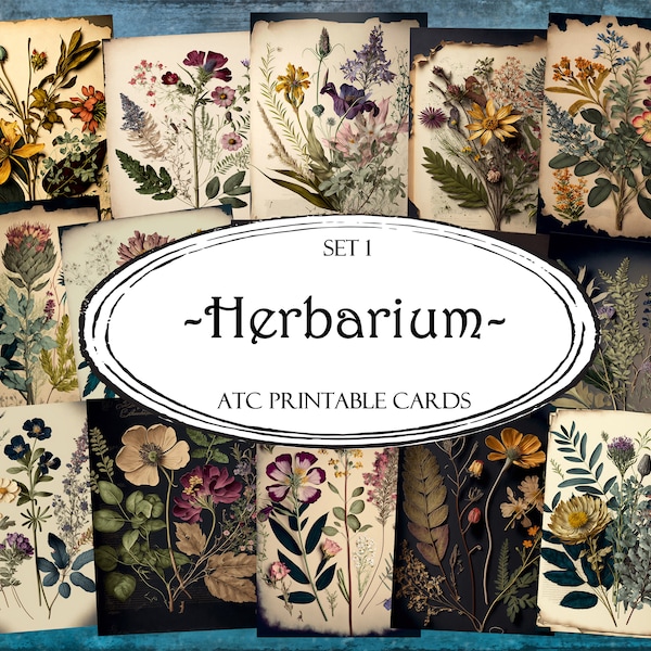 Herbarium ATC Karten, Junk Journal Karten, digitales Papier, druckbare Journaling Karten, digitaler Download, Scrapbooking, Ephemera, ATC Karten