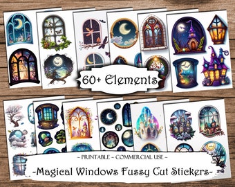 Magiska fönster Fussy Cut-klistermärken: Junk Journal Ephemera (utskrivbar)