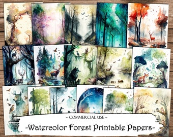 Watercolor Forest Journal Pages: Printable Scrapbook Ephemera (Digital Paper)