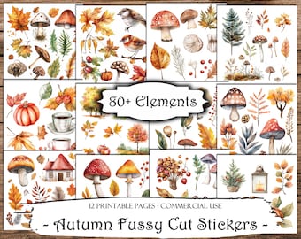 Autumn Fussy Cut Stickers: Printable Ephemera (Digital Download)