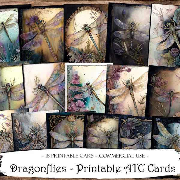 Dragonflies Printable ATC Cards, Junk Journal Cards, Digital Paper, Printable Journaling Cards, Digital Download, Scrapbooking, Ephemera