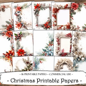 Papéis imprimíveis de molduras de Natal, papéis digitais, kit de diário de lixo, scrapbooking, suprimentos para scrapbook, coisas efêmeras, fabricação de cartões, artesanato em papel