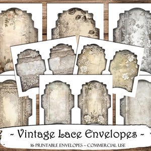 Vintage Lace Envelopes, Junk Journal Envelopes, Junk Journal Supplies, Shabby Envelopes, Printable Envelopes, Scrapbooking, Ephemera, Craft