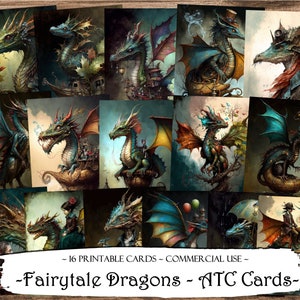 Cartes de dragon féerique, cartes de journal indésirable, papier numérique, cartes de journalisation imprimables, téléchargement numérique, scrapbooking, éphémères, cartes ATC