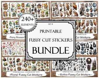 Fussy Cuts Printable Stickers Bundle: Junk Journal Ephemera (Digital Download)