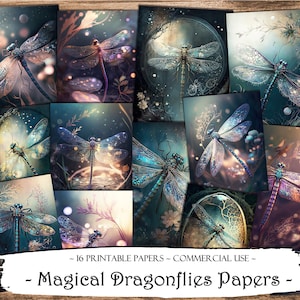 Dragonflies Journal Papers, Junk Journal Kit, Digital Papers, Scrapbooking, Journal Supplies Printable Papers, Ephemera Scrapbook Supplies