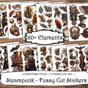 Steampunk Fussy Cut Printable Stickers, Junk Journal Printable Ephemera, Junk Journal Kit, Scrapbook Supplies, Collage Sheets, Paper Craft